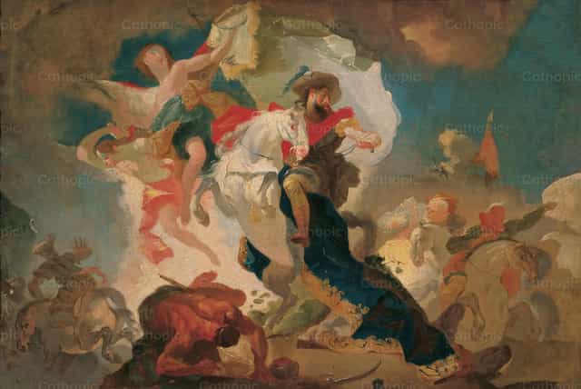 Szent Jakab győzelme Compostelában a szaracénok felett a Clavigo-i csatában - Katolikus stockképek