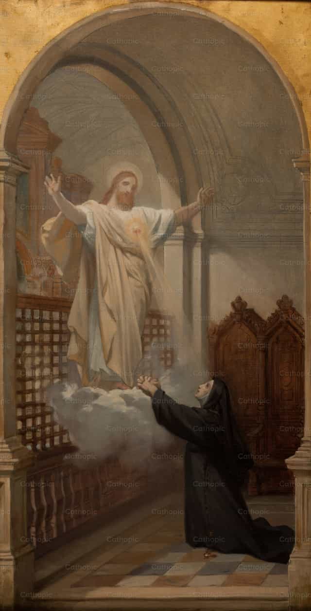 Pangitain ni San Margaret Alacoque - Mga Catholic stock image - Larawan ni Restored Christian Art