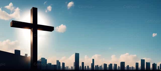 Cruz en medio del paisaje urbano - Banco de imágenes católicas