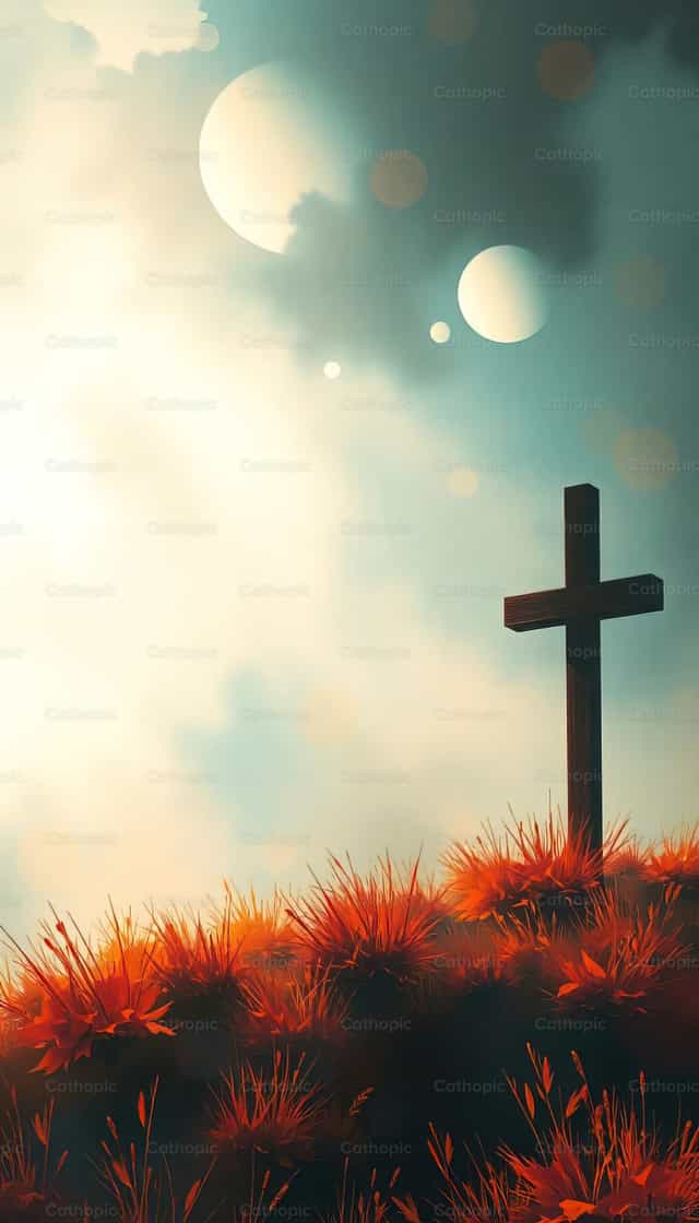 Croix au cœur d’un paysage naturel : art numérique - Images catholiques de stock