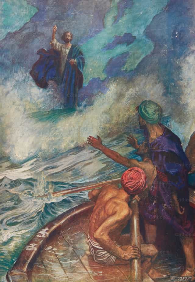바다 위를 걷는 그리스도 - 가톨릭 스톡 이미지 - 사진 제공 Restored Christian Art