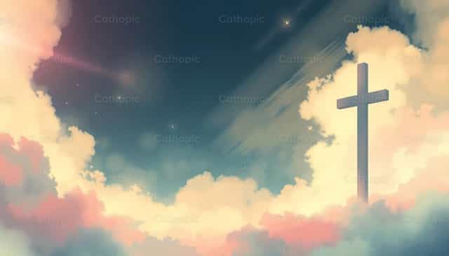 Kreuz am Himmel: Wolken des Friedens - Katholische Stockfotos