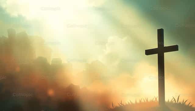 Cruz Iluminada pelo Brilho Celestial - Imagens católicas de stock - Foto de catholicmall.org