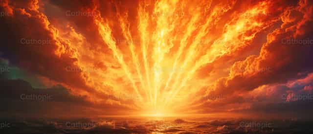 Paglubog ng Araw sa Pentecost na may Apoy ng Espiritu Santo - Mga Catholic stock image