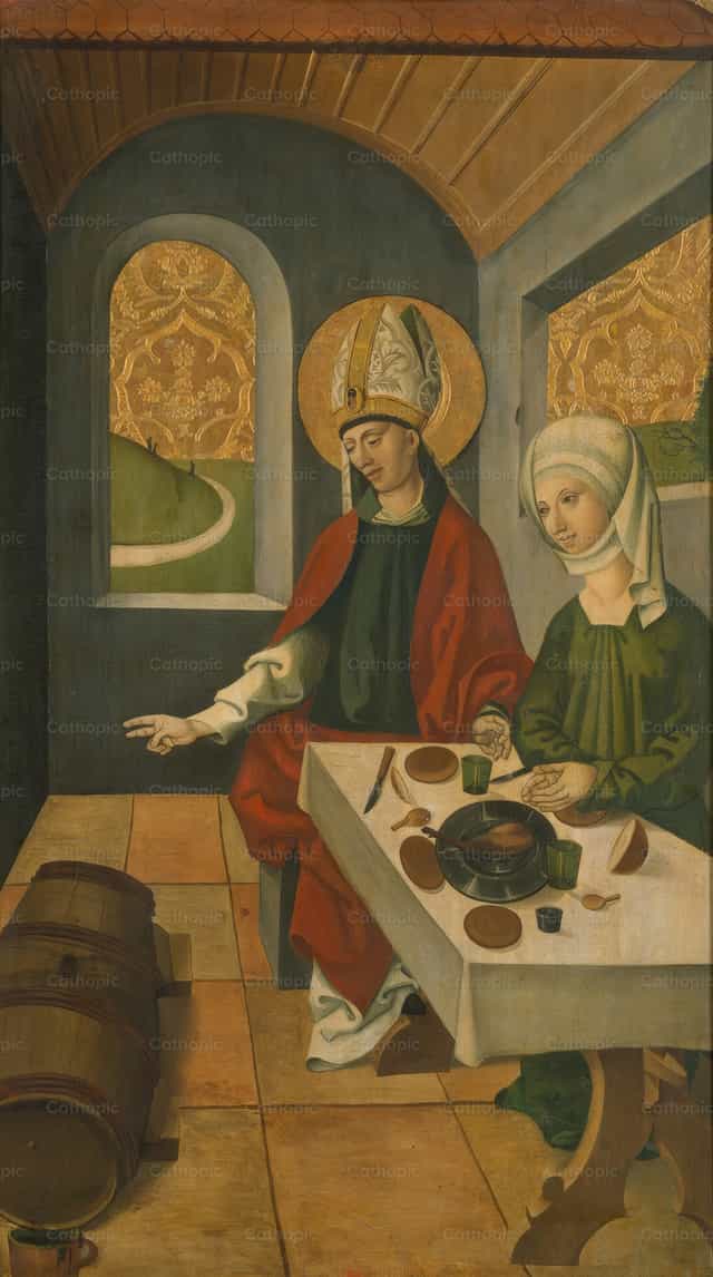 Saint Remigius Replenishing the Barrel of Wine - Catholic stock images