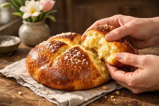 Partindo o Pão de Páscoa — Tradição em Família - Imagens católicas de stock - Foto de Filip Pleše