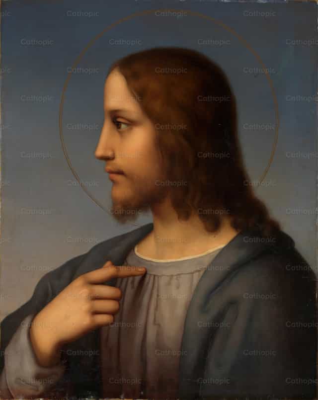 Busto de Cristo em perfil - Imagens católicas de stock - Foto de Restored Christian Art