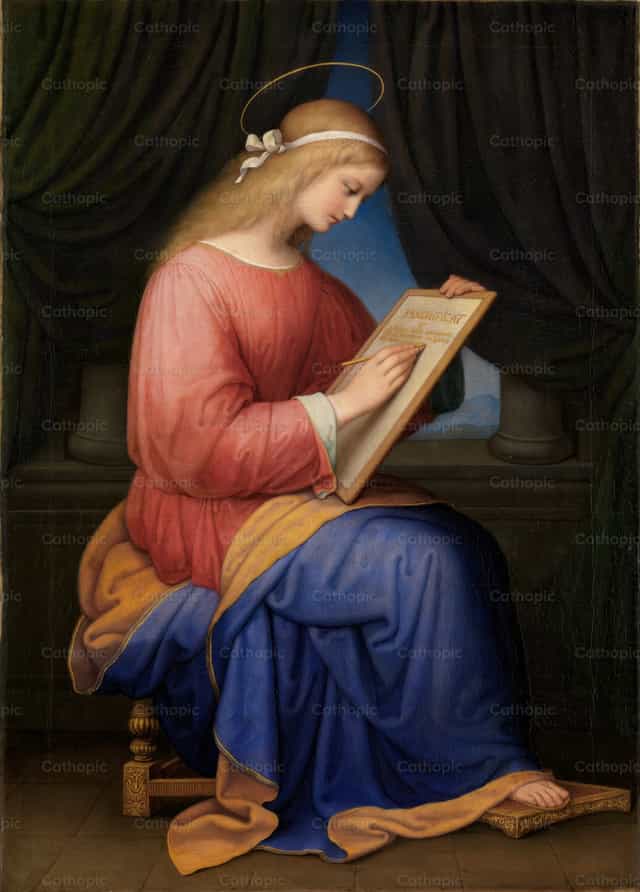 Mary writes the Magnificat - Catholic stock images