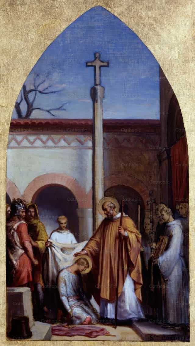 Ipinapakita ni San Severinus na Eremita ang monastikong kasuotan kay San Cloud - Mga Catholic stock image - Larawan ni Restored Christian Art