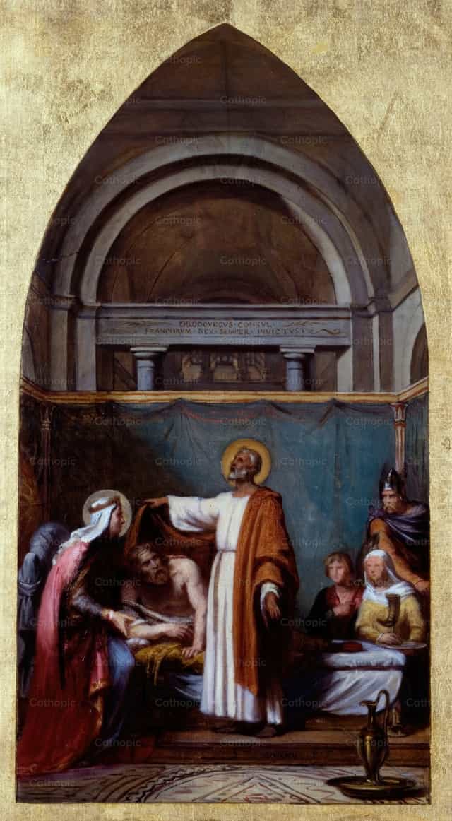 San Severin, abbot ng Agaune, nagpapagaling kay Haring Clovis - Mga Catholic stock image