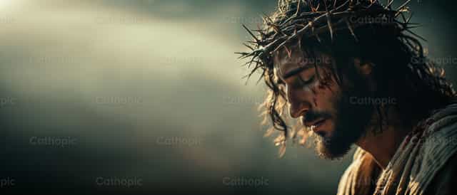 Jezus in contemplatie tijdens Zijn lijden - Katholieke stockfoto's - Foto door catholicmall.org