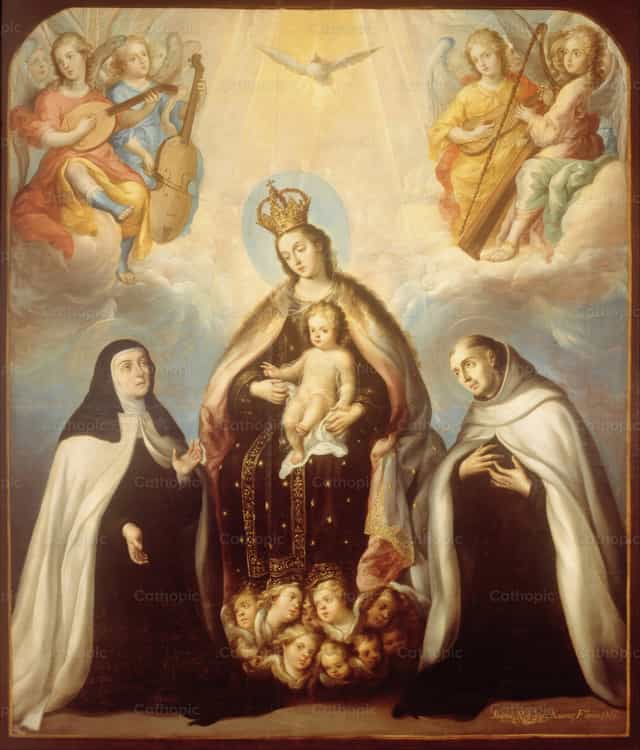 Matka Boża z Góry Karmel z siostrą Teresą i św. Janem od Krzyża - Katolickie zdjęcia stockowe - Zdjęcie: Restored Christian Art
