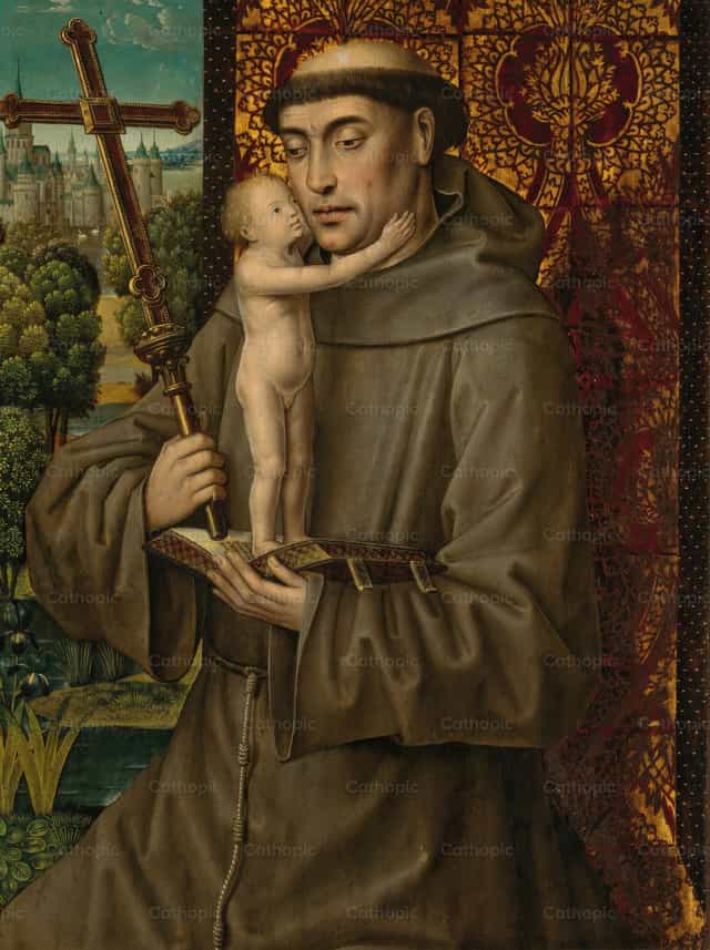 Święty Antoni z Padwy z Dzieciątkiem Jezus - Katolickie zdjęcia stockowe - Zdjęcie: Restored Christian Art