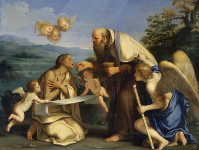 성 마리아 이집트인의 마지막 성체성사 - 가톨릭 스톡 이미지 - 사진 제공 Restored Christian Art