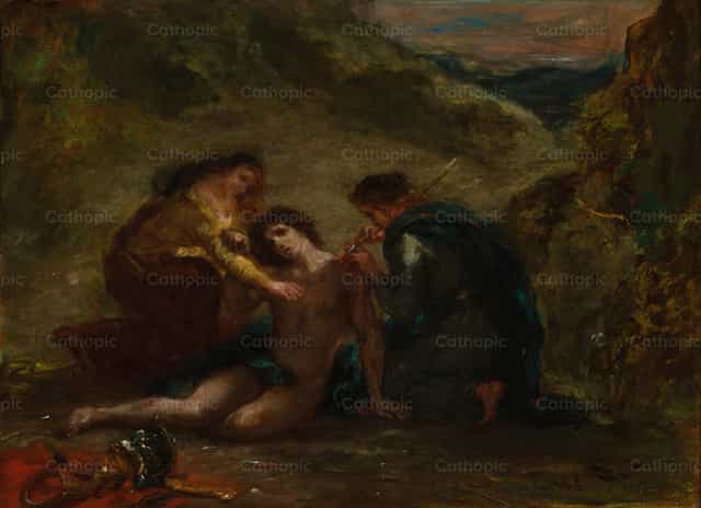 Sebastián Szent Sebestyén Szent Ireneával és kísérőjével - Katolikus stockképek - Fotó: Restored Christian Art
