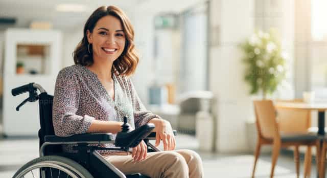 Masayang Babae sa Wheelchair - Mga Catholic stock image - Larawan ni catholicmall.org