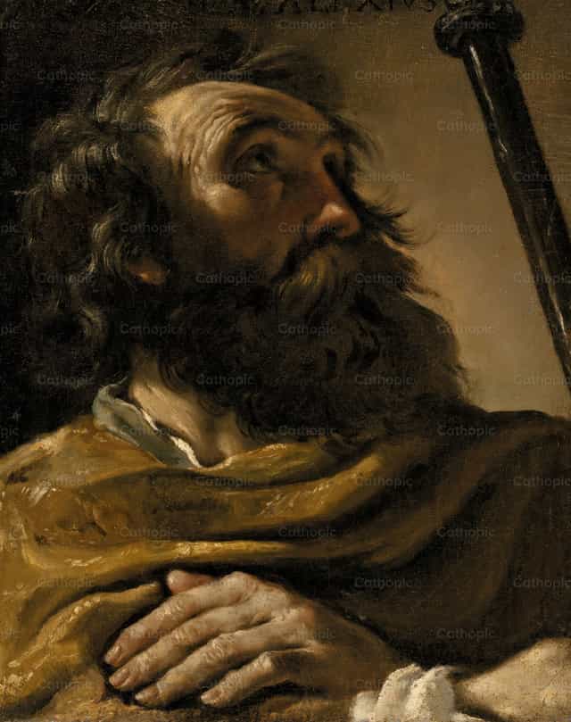 Szent Alexiusz barna köpenyben, bottal a kezében - Katolikus stockképek - Fotó: Restored Christian Art