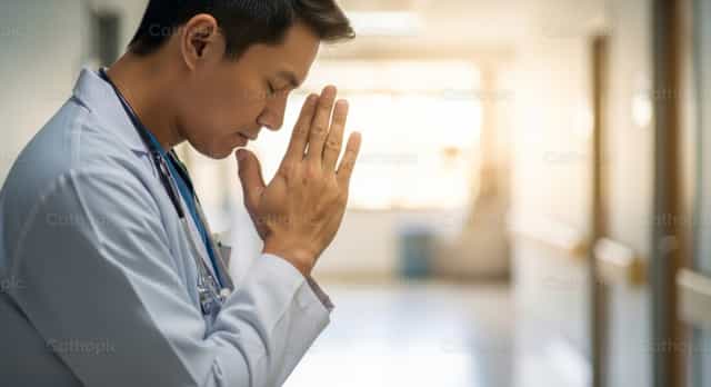 기도의 순간에 있는 의사 - 가톨릭 스톡 이미지 - 사진 제공 catholicmall.org