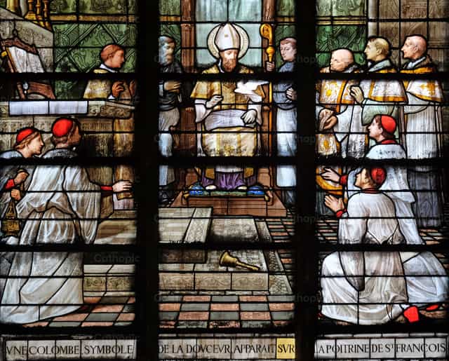 A dove appears on the chest of St Francis de Sales - Catholic stock images - Photo by Zvonimir Atletić
