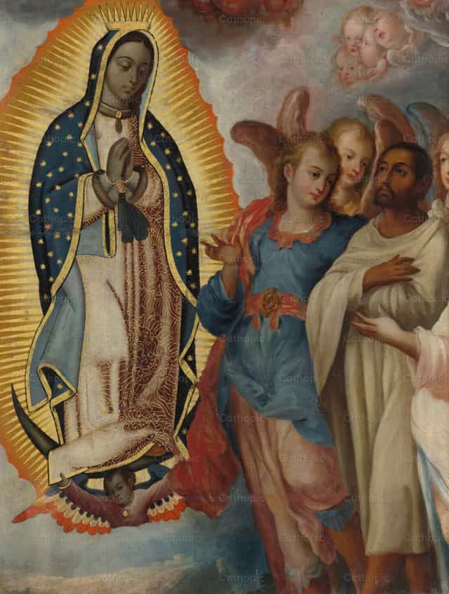 후안 디에고와 함께한 과달루페의 성모 - 가톨릭 스톡 이미지 - 사진 제공 Restored Christian Art