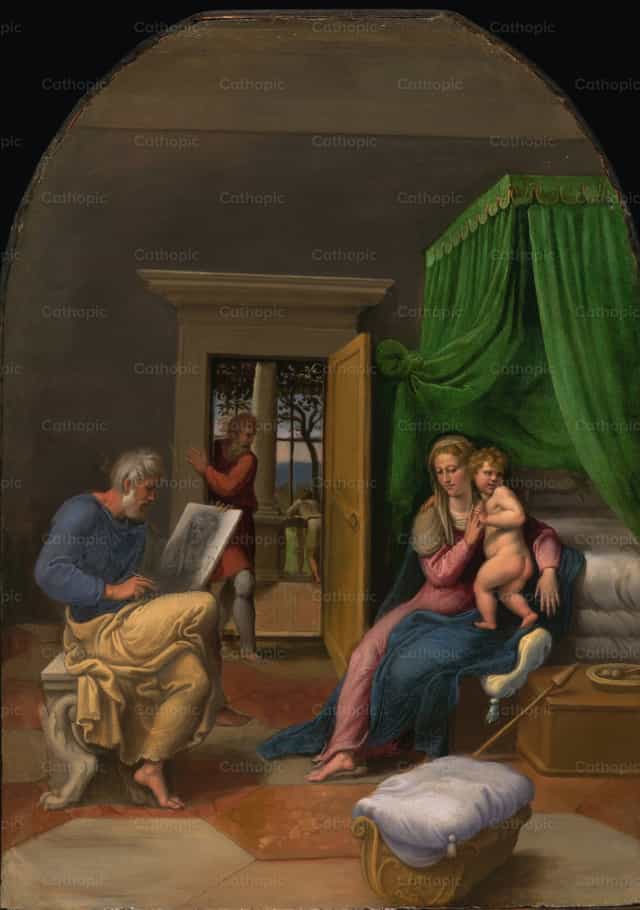 Szent Lukács a Szűzanyát és a Gyermek Jézust ábrázolja - Katolikus stockképek - Fotó: Restored Christian Art