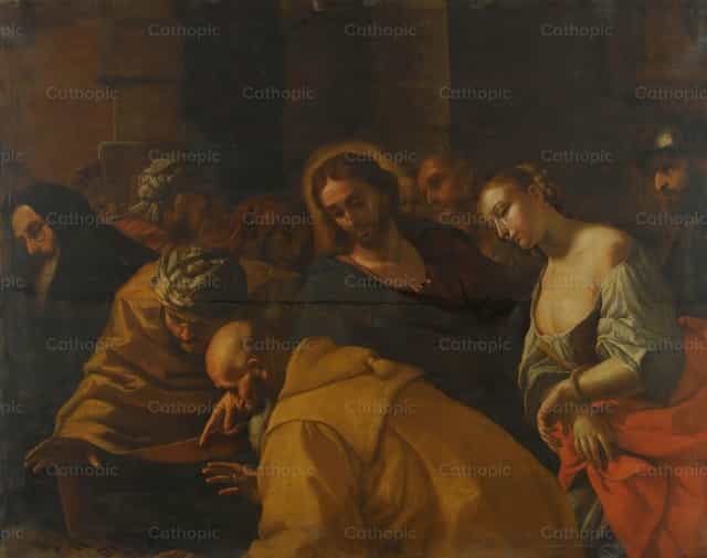 Le Christ et la femme adultère - Images catholiques de stock - Photo de Restored Christian Art