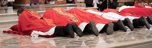 Lateral liturgical prostration - Catholic stock images