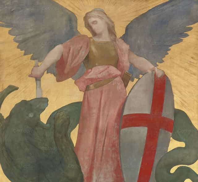 Saint Michel terrassant le dragon - Images catholiques de stock