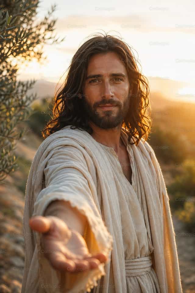 Main ouverte de compassion : Jésus - Images catholiques de stock