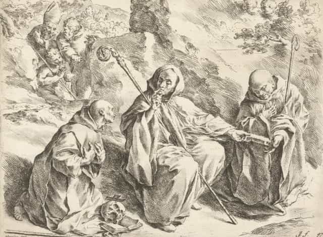 Szent Benedek a szentek között ülve - Katolikus stockképek - Fotó: Restored Christian Art