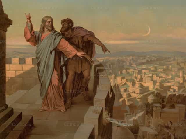Jezus jest kuszony przez diabła - Katolickie zdjęcia stockowe - Zdjęcie: Restored Christian Art