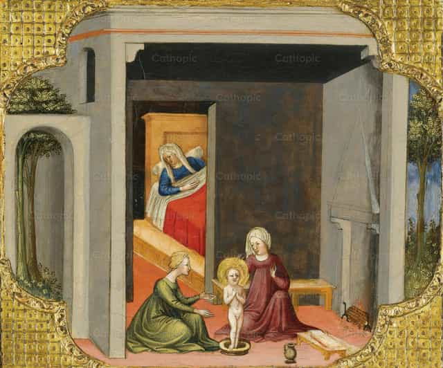 O Nascimento de São Nicolau de Bari - Imagens católicas de stock