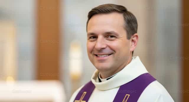 고해성사를 준비한 기쁜 사제 - 가톨릭 스톡 이미지 - 사진 제공 catholicmall.org