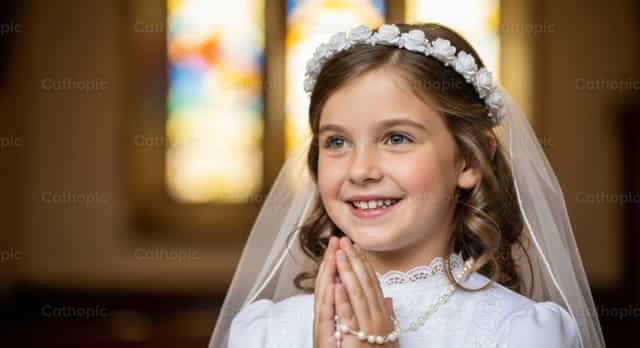 Babaeng Nakaunang Bihis sa Unang Komunyon - Mga Catholic stock image