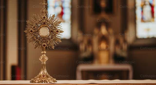 Très Saint Sacrement exposé sur l’autel - Images catholiques de stock
