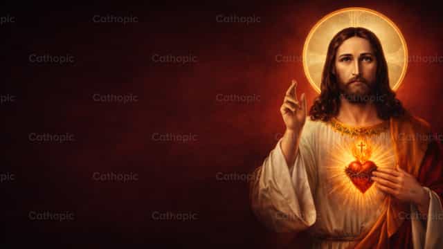 红色背景上的圣心 - 天主教图库图片 - 摄影： catholicmall.org