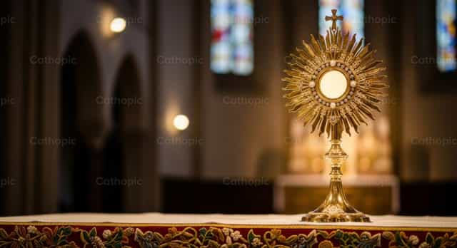 Saint Sacrement exposé sur l’autel - Images catholiques de stock