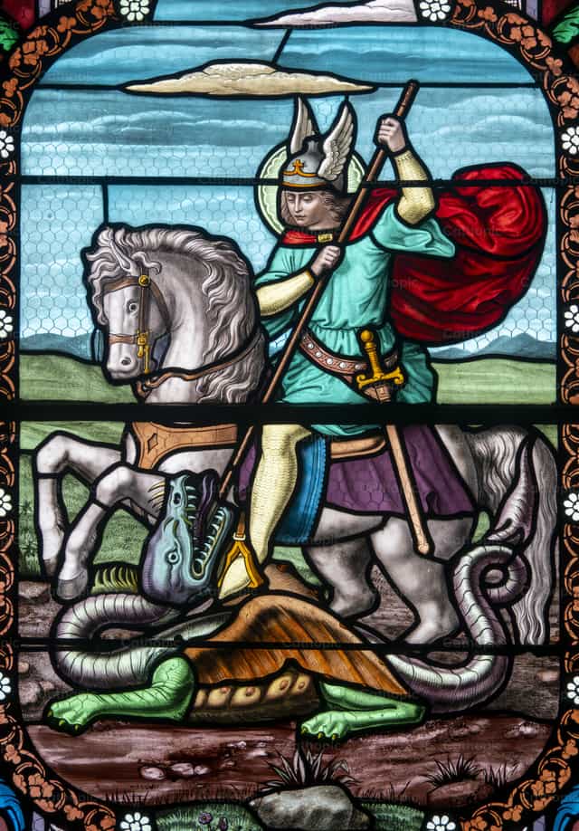 San Jorge matando a un dragón - Banco de imágenes católicas - Fotografía por Joan Sutter