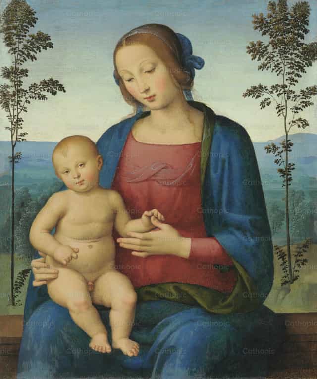 Ang Birhen at ang Batang Sanggol sa Isang Tanawin - Mga Catholic stock image
