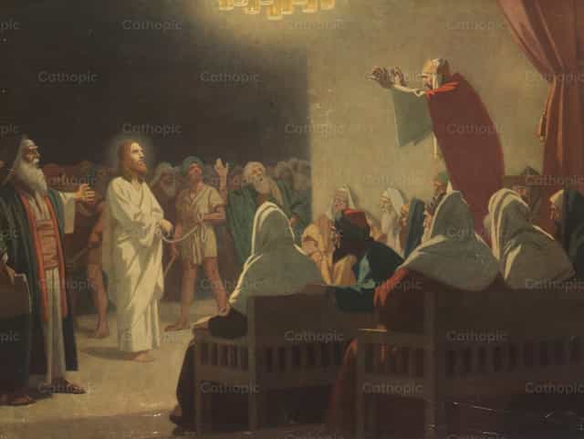 Jesus is questioned by the high priest - Catholic stock images