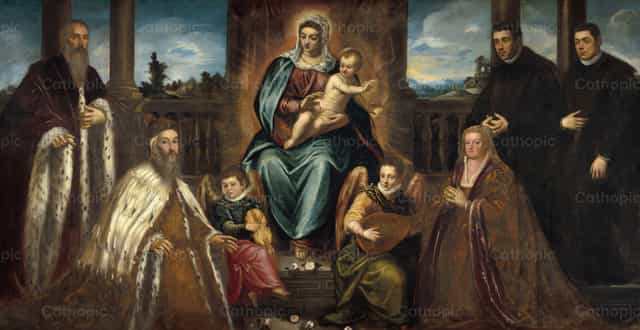 多热·阿尔维塞·莫切尼戈及其家人在圣母前 - 天主教图库图片 - 摄影： Restored Christian Art