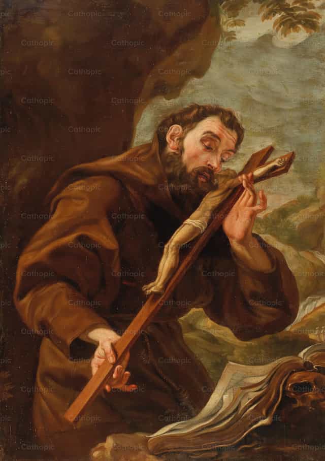 Assisi Szent Ferenc imádság közben - Katolikus stockképek - Fotó: Restored Christian Art