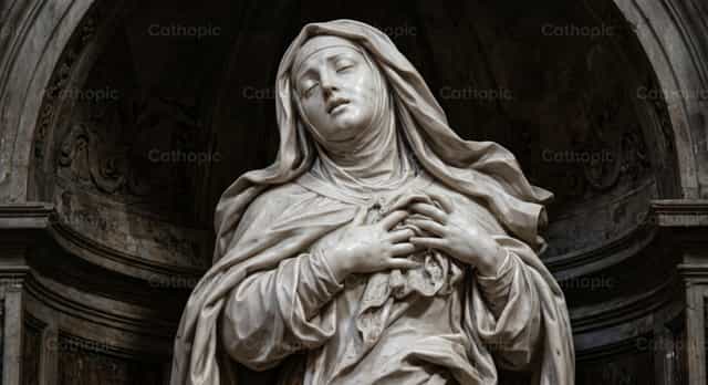 Escultura da Virgem Maria em Êxtase - Imagens católicas de stock