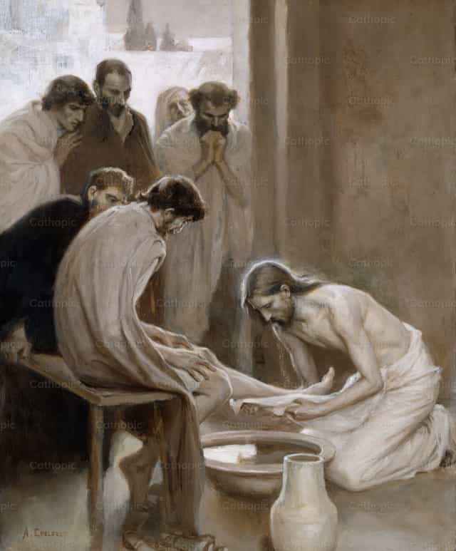 Jezus obmywający nogi swoim uczniom - Katolickie zdjęcia stockowe - Zdjęcie: Restored Christian Art