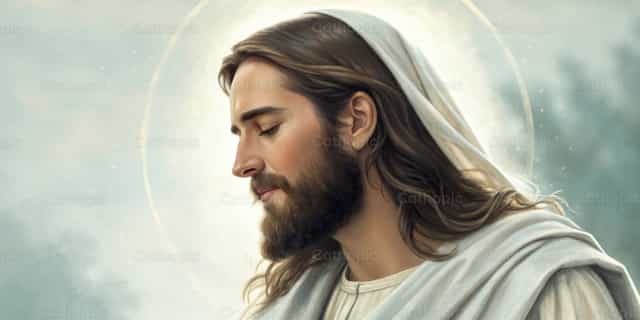 Jesus Cristo retratando contemplação espiritual e paz divina - Imagens católicas de stock