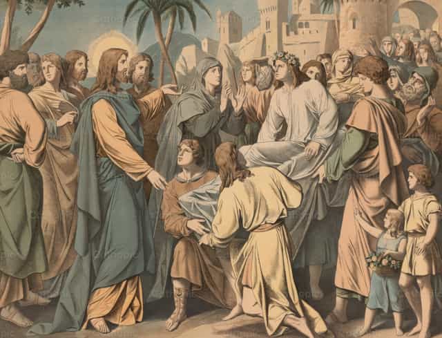 La résurrection du fils de la veuve à Naïm - Images catholiques de stock
