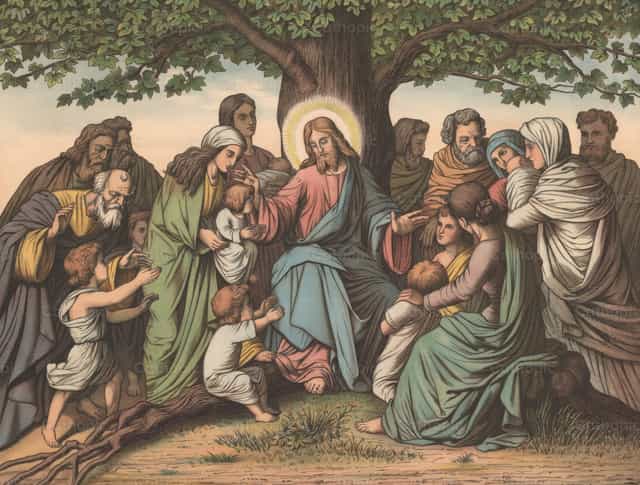 Jésus bénit les petits enfants - Images catholiques de stock
