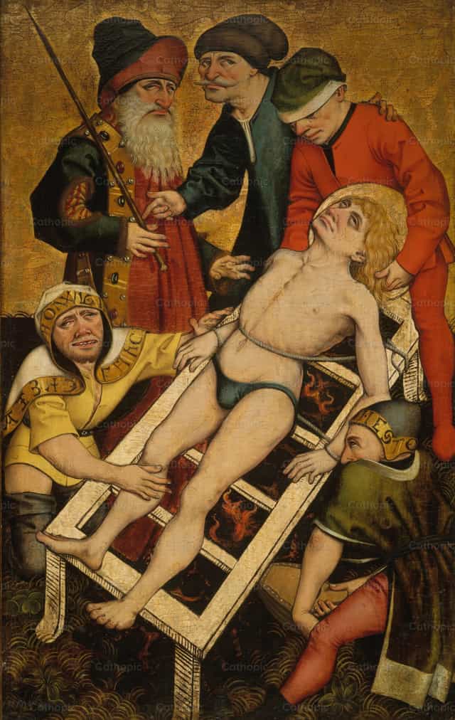 El martirio de San Lorenzo; (reverso) Donación - Banco de imágenes católicas