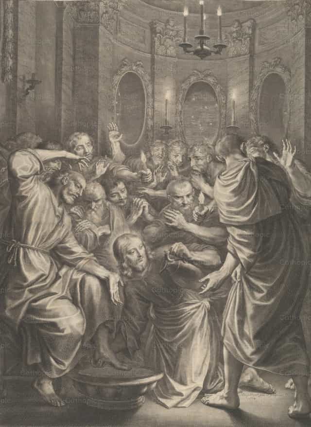 Chrystus obmywający nogi swoim uczniom - Katolickie zdjęcia stockowe - Zdjęcie: Restored Christian Art
