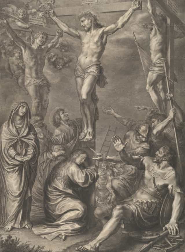 Cristo na Cruz Fala com o Bom Ladrão - Imagens católicas de stock - Foto de Restored Christian Art